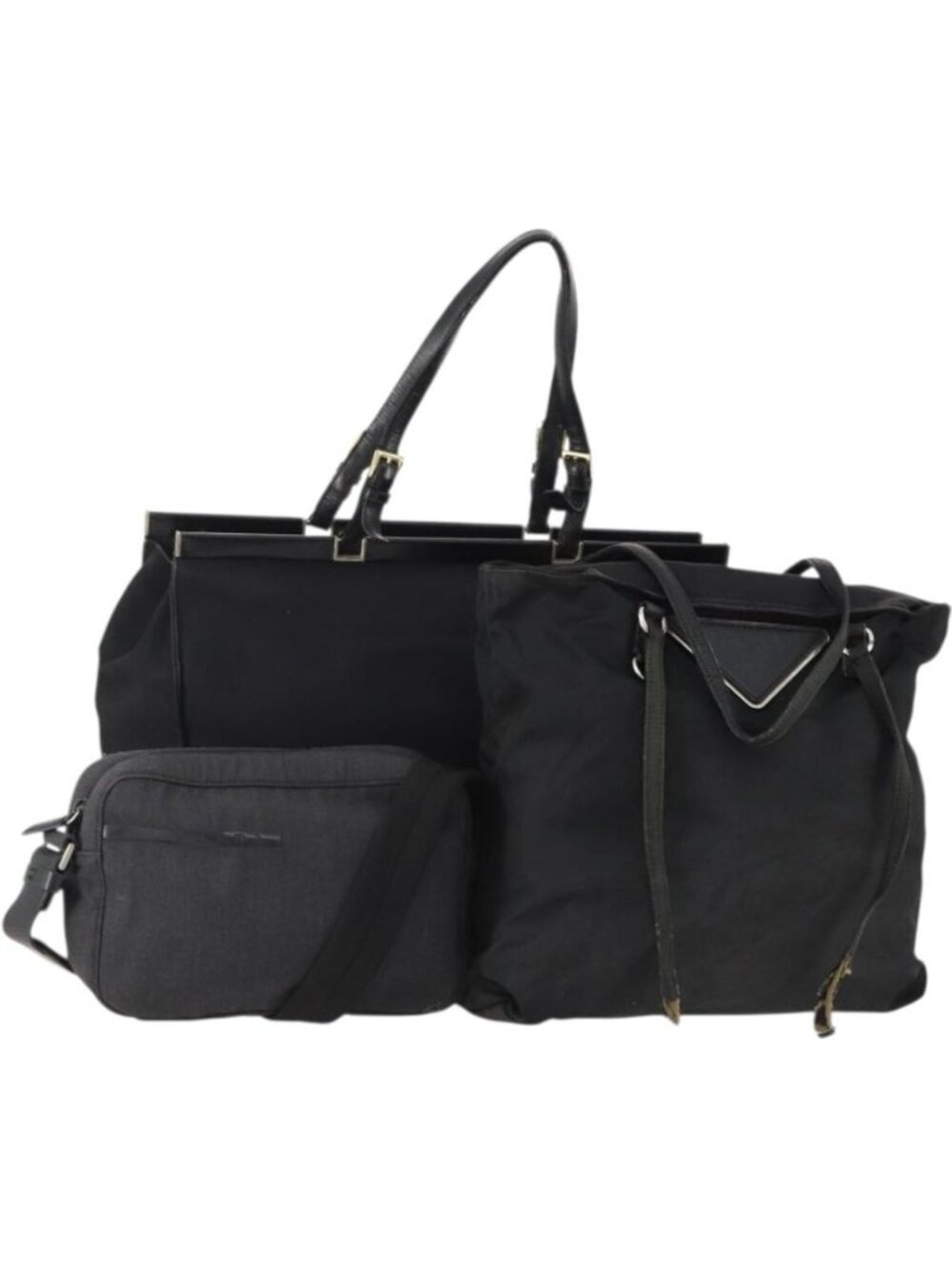 PRADA Shoulder Bag Nylon Canvas 3 Set Black